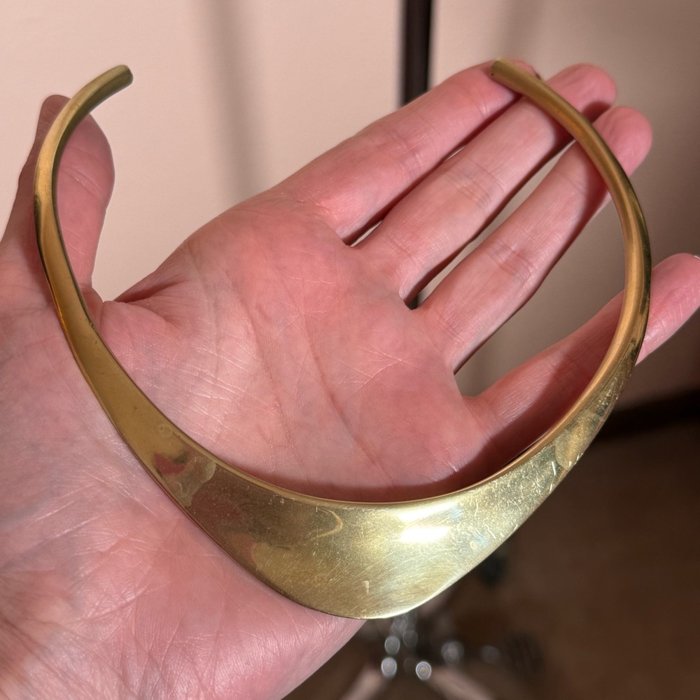 VIntage 1960 '70 MCM Modernist deco gold Brass Minimalist Choker Collar Necklace - Picture 3 of 17